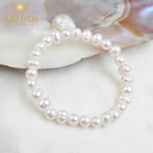 Ashiqi White Natural Freshwater Pearl Bracelet armband voor vrouwen sieraden cadeau 240423