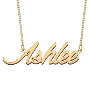 Ashlee nom collier personnalisé plaque signalétique pendentif pour femmes petite amie cadeaux enfants meilleurs amis bijoux en acier inoxydable plaqué or 18 carats