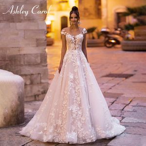 Ashley Carol robe De mariée a-ligne 2020 dos nu sur l'épaule perlée Appliques bouton princesse robes De mariée Vestido De Novia