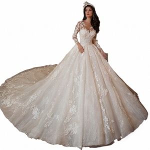 Ashley Carol vestido de bola de lujo Dres de boda para las mujeres 2023 LG manga con cordones apliques vestido de novia Vestidos de Novia m95T #