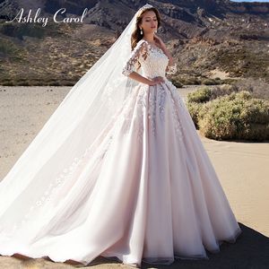 Ashley Carol rose a-ligne robes De mariée 2020 Vestido De Noiva demi manches princesse Sexy Scoop 3D fleurs Vintage robes De mariée