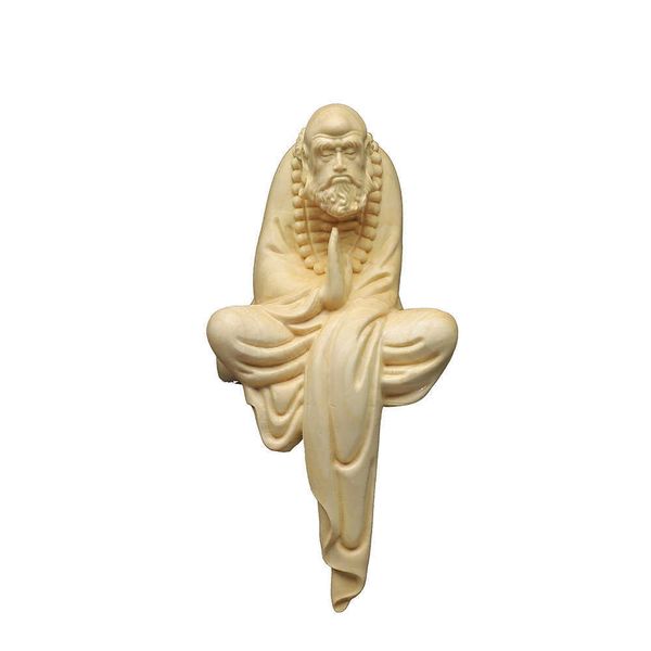 Ceniceros Decoración de madera tallada Artesanías de madera hechas a mano Decoración del hogar Boj chino Buda Bodhidharma Estatua Esculturas Feng Shui x0627