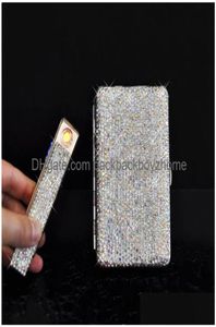 Cendriers Cristal créatif avec lumière LED cendrier de voiture diamant brillant boîte à cigarettes charge coupe-vent briquet Plasma mince pour W6188846