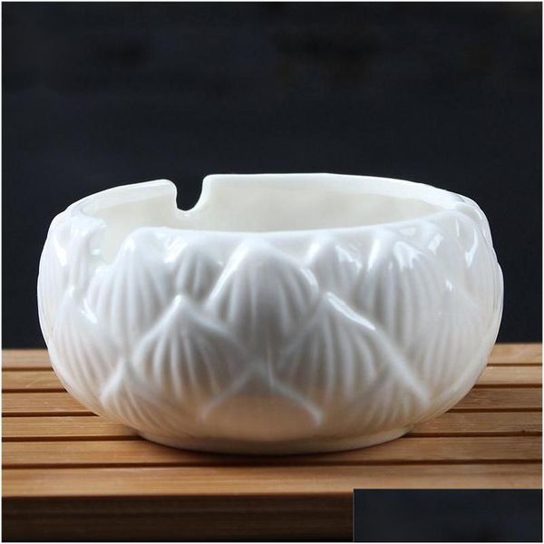 Cendriers Accessoires pour fumeurs Cendrier à tabac Céramique Cylindre gris Porcelaine blanche Lotus Kung Fu Cérémonie du thé Bol à fumée Drop Delive Dhofw