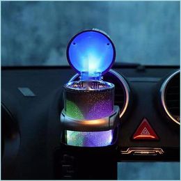 Cendriers Cendrier De Voiture Universel Avec Lumières Led Personnalité Créative Couvert À L'intérieur De Fournitures Multifonctions Drop Delivery Home Garden Dht7B