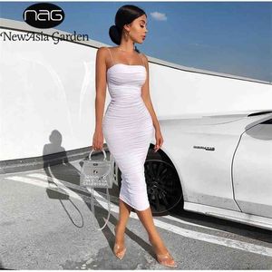 Asie 2 couches Blanc Summer Dres Bretelles élégantes Froncé Maxi Rose Longue Sexy ES Party Night Robe 210623