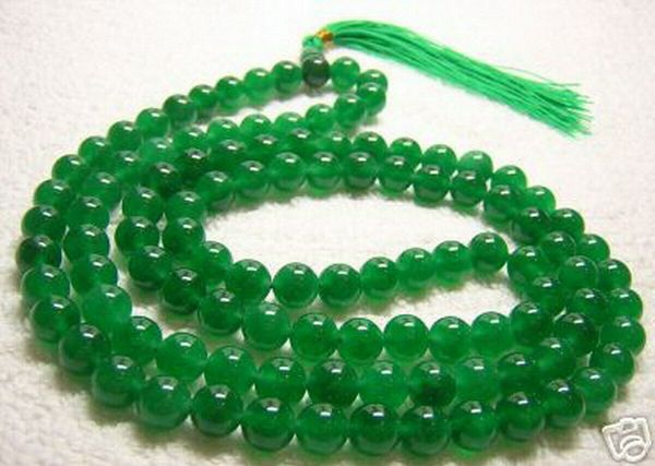 Collana buddista di 108 mala da preghiera con 108 perle di giada verde naturale asiatica da 8 mm-14 mm