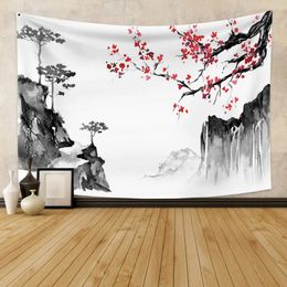Tapisserie chinoise asiatique en fleurs de cerisier, paysage naturel japonais, pour chambre à coucher, salon, décoration de la maison, 240111
