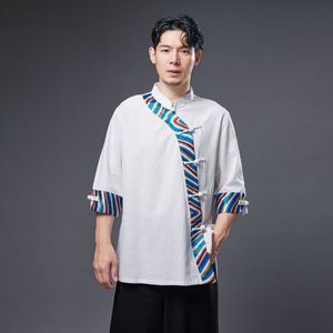 Vêtements ethniques asiatiques, costume Tang Hanfu pour hommes, haut Vintage en coton et lin respirant, veste à manches 3/4, tenue de printemps et d'été