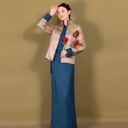 Aziatische etnische kleding vintage jurk elegant Tibetaans gewaad traditionele vrouwen oosterse vestido antiek patroon kostuum