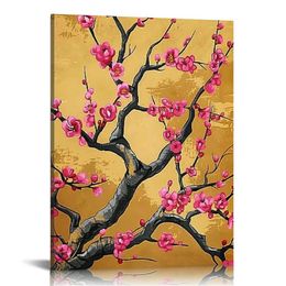 Art mural de fleur asiatique oriental rouge prune fleur de toile imprimés