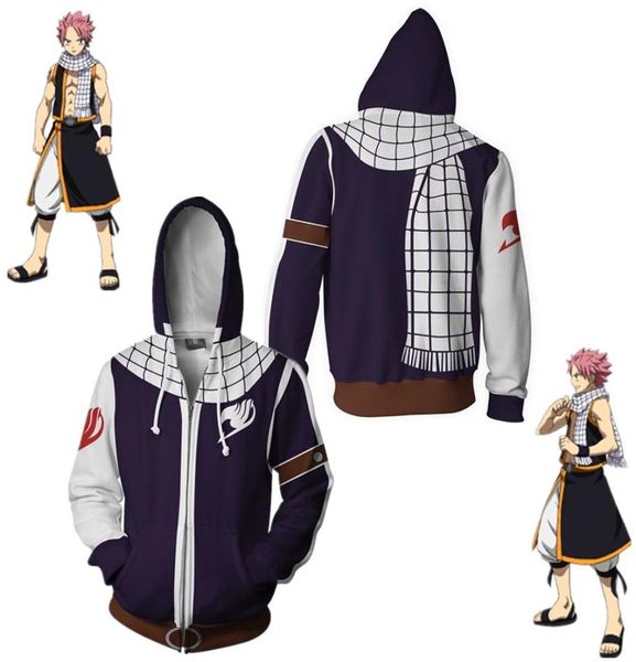 Tamaño asiático Japón Anime Fairy Tail Natsu Cosplay traje 3D Casual Unisex suelta manga larga abrigo cremallera chaqueta con capucha 8770451