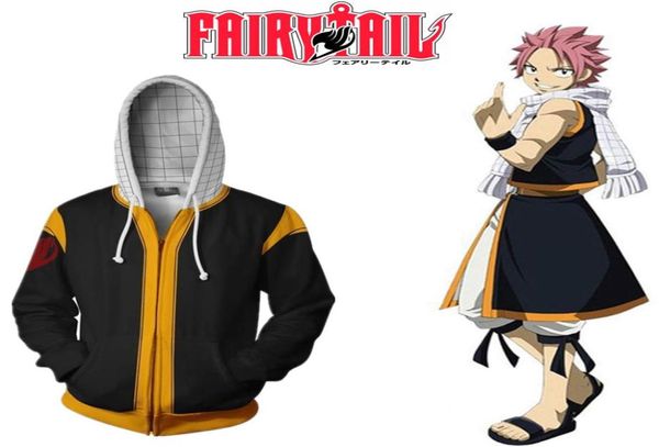 Tamaño asiático Japón Anime Fairy Tail Natsu Halloween Cosplay Black Disfraz de la cremallera Béisbol con capucha 99686668