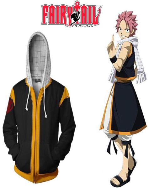 Tamaño asiático Japón Anime Fairy Tail Natsu Halloween Cosplay Black Disfraz Capate de la chaqueta de abrigo de béisbol 7256412