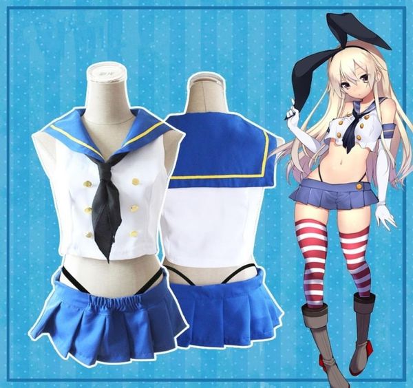 Tamaño asiático Japón Anime Kantai Colección KanColle Shimakaze Kawaii Cosplay Faldas Uniforme escolar Conjunto completo8743224