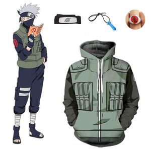 Asian Taille Japon Anime Naruto Hokage Hatke Kakashi Unisexe Cosplay Costume Halloween Jacket Sweat à capuche Ensemble complet