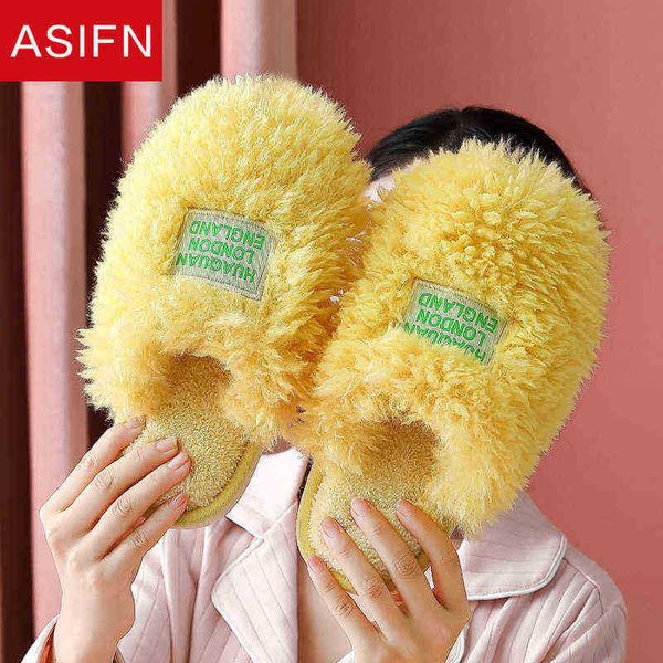 Asifn Fausse Fourrure Femmes Pantoufles Plates Femme Maison Sèche Jaune Dames Maison Couples Chaud Intérieur Couples Hommes Femmes Coton Chaussures J220716