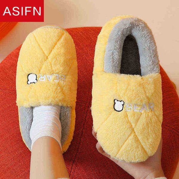 ASIFN HOGAR LINDO Oso Mujeres zapatillas de piel Mantenga el diseño cálido Hermoso diseño Lavado dormitorio Flock Flock House Slippers Ladies Zapatos J220716