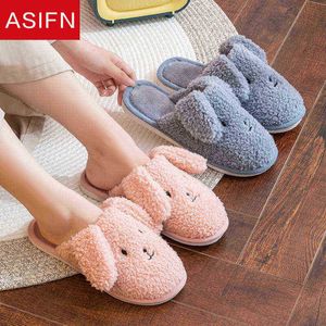 Asifn hiver nouveau dessin animé femmes pantoufles en peluche mignon oreilles lapin femmes fourrure pantoufles chaud intérieur fausse fourrure plat dames coton chaussures J220716