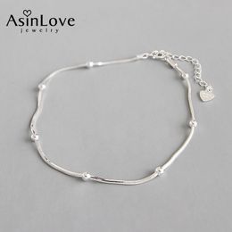 AsinLove véritable 925 en argent Sterling perles rondes uniques serpent os bracelet de cheville créatif à la main concepteur bijoux fins pour les femmes cadeau