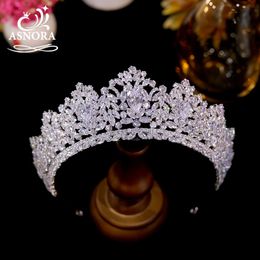 ASNORA diadème de mariée grand cristal cubique zircone couronne couleur argent diadème accessoires de cheveux de mariage coiffes tête bijoux 240305