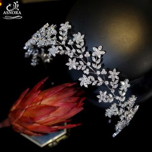 Asnora mode cz bloem blad bruid haarband bruiloft haaraccessoires haarband bruid kroon hoofdtooi bruidsmeisje sieraden A0102 x0625