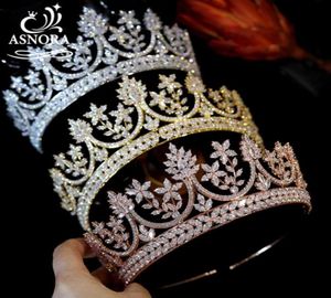 ASNORA accessoires de cheveux de mariage de luxe or Rose et couronnes dorées diadèmes et couronnes de mariée pour femmes CZ couronne bandeau de mariée X05521619