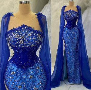 Aso 2023 avril EBI Crystald Crystals Prom Dress Royal Blue Sexy Soirée Fête formelle Deuxième réception Robes de fiançailles d'anniversaire Robe de Soire ZJ514 ES