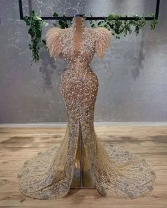 Aso arabe ebi sirène luxueuse robes de bal sexy cristaux en dentelle en dentelle soirée formelle deuxième robe de robes de réception