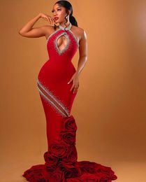 ASO BI Sexy Halter Neck Evenoid Couping Out Out From Ocassion Red Red Flowed Flowers Prom Dress Robe de Soiree 0425