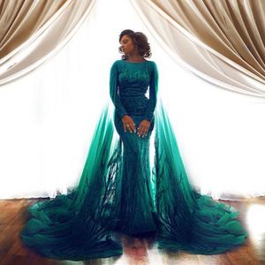 ASO EBI 2020 Árabe Hunter Green Luxurious Evening Crystals Prom Dresses Mermaid Formal Party Gowns ZJ255