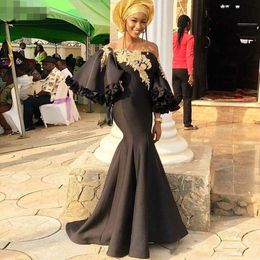 ASO EBI 2020 Zwart Avondjurken Sweetheart Mermaid Kant Beaded Prom Jurken Satijn Abiye Goedkope Formele Party Pageant Jurken Robe de Soiree