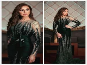 ASO EBI 2022 Arabe Angham Robes de soirée de sirène luxueuse Crystals Crystals Prom Robes Velvet Formal Party Second réception GOW2964732