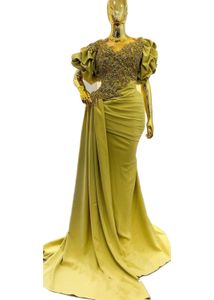 Aso ebi 2022 Arabische zeemeermin goud prom jurken kristallen kralen kant avond formeel feest tweede receptie verjaardag verloving jurken jurk sh03
