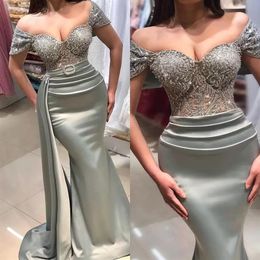 Aso Ebi 2022 Arabe Plus La Taille Sirène Sexy Robes De Soirée Dentelle Perlée Satin De Bal Formelle Partie Deuxième Réception Robes B0701x05254e