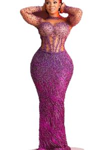 Aso Ebi 2022 arabe grande taille violet gaine luxueuse robes de bal perlée dentelle soirée formelle fête deuxième réception anniversaire robes de fiançailles robe ZJ676