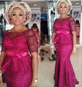 Aso Ebi 2022 Vestidos de noche de sirena de encaje de uva Peplum Nigerian African Long Holiday Wear Pageant Vestidos de fiesta de graduación Longitud del piso Tallas grandes Vestido formal para madre