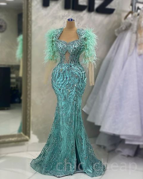 Aso Ebi 2023 Arabe Lace Prom Prom Dress Crystals Crystals Sexy Soirée Fête formelle Deuxième réception Robes de fiançailles d'anniversaire Robe de Soiree Sh025