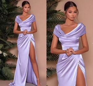 Aso Ebi 2024 Afrikaanse Lalic/Lavendel Bruidsmeisjekleding Kapmouwtjes Sexy Split Side Lange Mouwen Elegant Bruidsmeisje Prom jassen YD