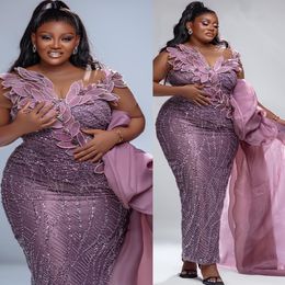 ASO EBI 2024 SHEATE PURPLE LECTRE Robes de bal Florals Floral Soirée Fête Forme Deuxième réception Anniversaire Reging Promdress Robes LF033