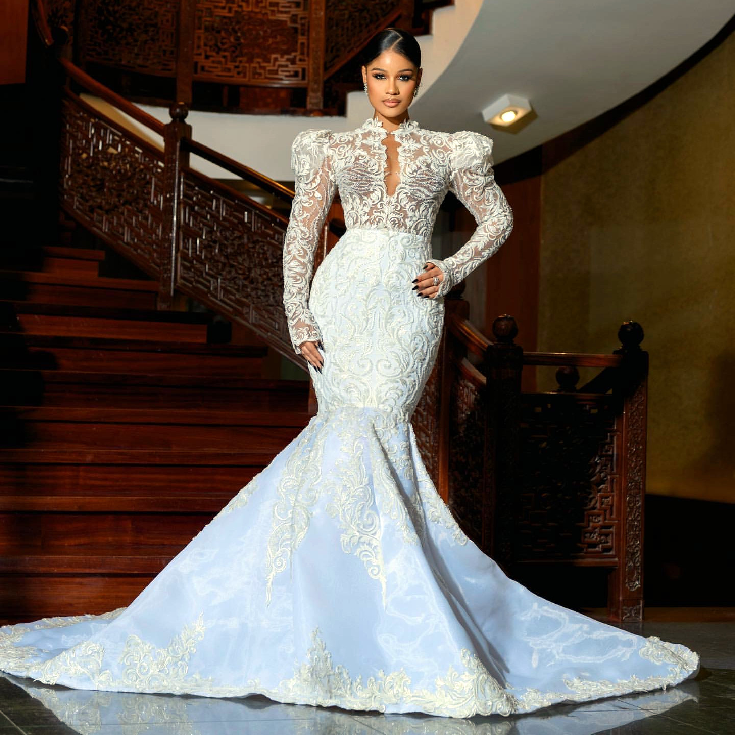 Aso Ebi 2024 White Mermaid Wedding Dresses Beaded Lace Vintage Long Sleeves Bridal Gowns Dress ZJ002