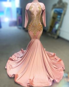 Aso Ebi Arabische roze zeemeermin prom jurk kristallen kralen avond formeel feest tweede receptie verjaardag verloving jurken jurken jurken robe de soiree zj es