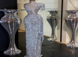 Aso Ebi Arabisch zilveren Sparkly sexy avondjurken kralen kristallen prom -jurken schede lovertjes formeel feest tweede receptie jurk9620478