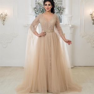 ASO EBI Champagne A-Line Prom Dress Crystals Lace Lace Evening Formal Party Second RECONNEMENT BRIDESMAIS