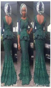 Aso ebi avondjurken met 34 lange mouwen illusie peplum kanten appliques merrmaid prom jurk lage lage rug ritsjaars Afrikaans deel9489261