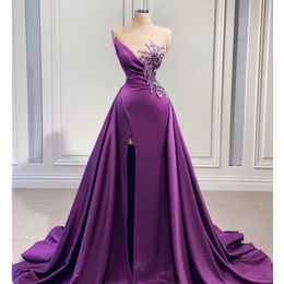 Aso Ebi violet une ligne robe de bal perlée dentelle soirée formelle fête deuxième réception anniversaire robes de fiançailles robes