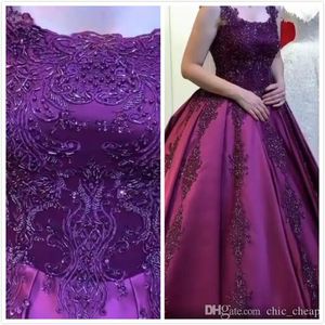 Aso Ebi luxe arabe violet dentelle perlée robe de bal robes de Quinceanera Spaghetti perles robes de soirée robes porter des robes de soirée formelles