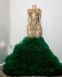 Aso ebi peut lacer le bal perlé pro de la sirène vert foncé soirée de soirée formelle deuxième réception d'anniversaire de fiançailles robes robe de soirée