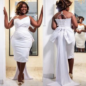 ASO Ebi Sirène Dress Bride Illusion Bridal Côtes courtes Big Big Bow Robes de mariage pour African Nigeria Black Women Girls D197 407