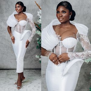 ASO Ebi Sirène Dress Bride Short Illusion Bridal Breded Lace Long Manches Robes de mariage pour africain Nigeria Black Women Girls D190 407